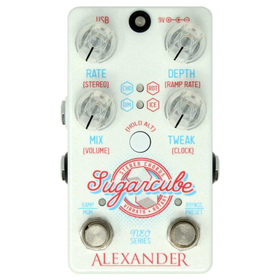 New Gear Day Alexander Sugarcube Stereo Chorus / Rotary Pedal w/ MIDI Control, Crystal White