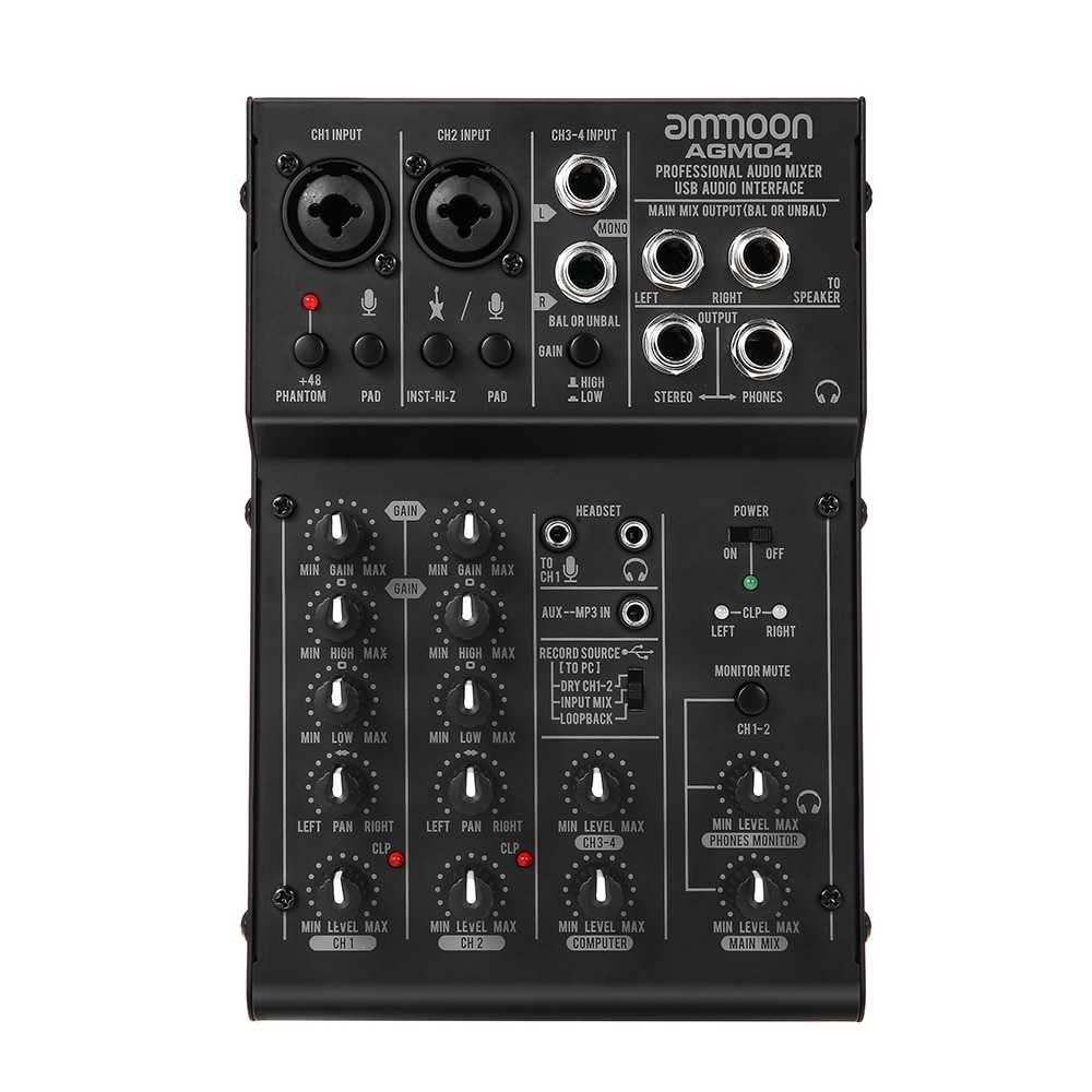 Sale | ammoon 4-Channel Mini Mixing Console 2-band EQ Built-in 48V