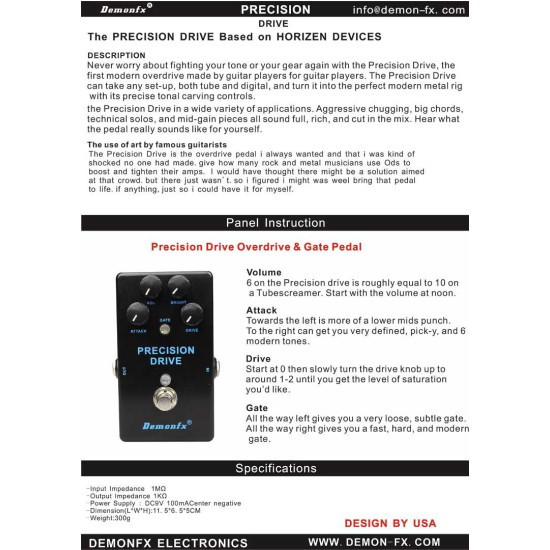 Demonfx Precision Drive Overdrive & Gate Pedal Guitar Effect Pedal Overdrive And Distortion