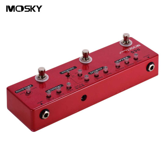 MOSKY DC5 6-in-1 Guitar Multi-Effects Pedal Delay + Chorus + Distortion + Overdrive + Booster + Buffer Full Metal Shell with True Bypass