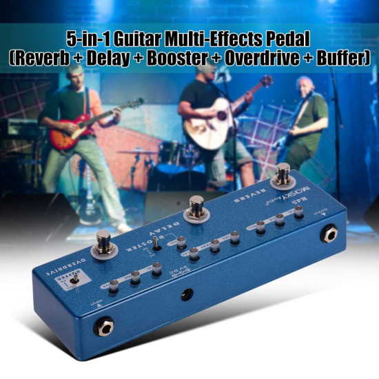 MOSKY RD5 5-in-1 Guitar Multi-Effects Pedal Reverb + Delay + Overdrive + Buffer Full Metal Shell with True Bypass