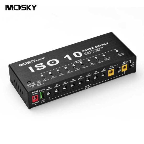 MOSKY ISO-10 Portable Guitar Effect Power Supply Station 10 Isolated DC Outputs & One 5V USB Output for 9V 12V 18V Guitar Effects