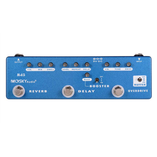 New Gear Day MOSKY RD5 5-in-1 Guitar Multi-Effects Pedal Reverb + Delay + Overdrive + Buffer Full Metal Shell with True Bypass