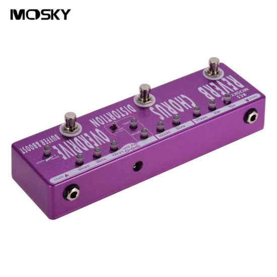 New Gear Day MOSKY RC5 6-in-1 Guitar Multi-Effects Pedal Reverb + Chorus + Distortion + Overdrive + Buffer Full Metal Shell with True Bypass