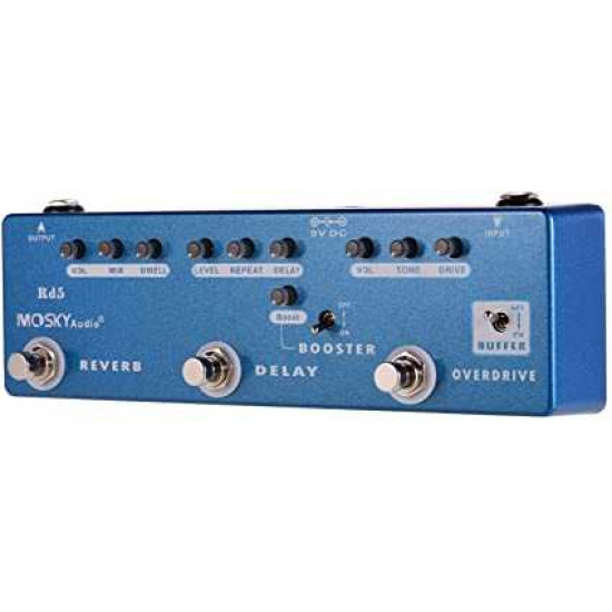 New Gear Day MOSKY RD5 5-in-1 Guitar Multi-Effects Pedal Reverb + Delay + Overdrive + Buffer Full Metal Shell with True Bypass