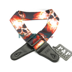 P&P S008-N Red Flame Skull Guitar Strap P&P S008-N Red Flame Skull Guitar Strap