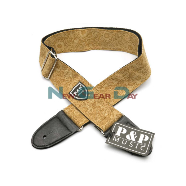 New Gear Day P&P S130-C Brown Denim Flower Guitar Strap New Gear Day P&P S130-C Brown Denim Flower Guitar Strap