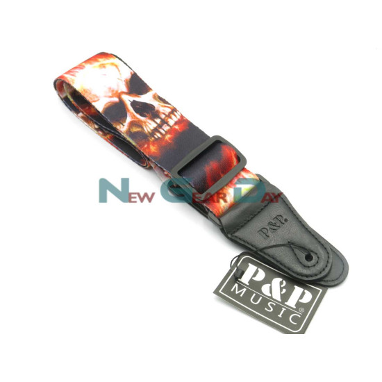 New Gear Day P&P S008-N Red Flame Skull Guitar Strap