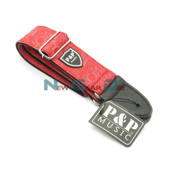 New Gear Day P&P S130-A Red Denim Flower Guitar Strap