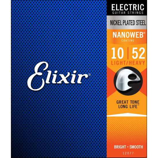 Elixir 12077 Nanoweb Light Top/Heavy Bottom Electric Guitar Strings (10-52) FREE SHIPPING