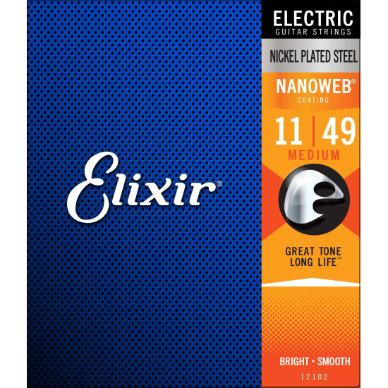 Elixir 12102 Nanoweb Coating Nickel Plated Steel Electric Guitar Strings Super Light 11-49 6 Strings