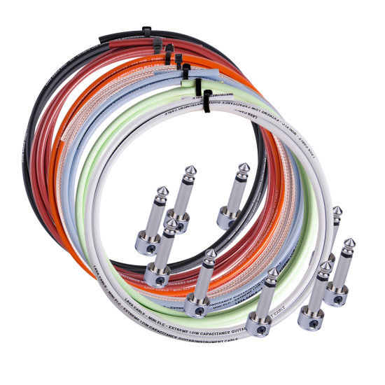 Lava Cable Solder Free Pedalboard kit, Angled Piston Plugs, 10ft Mini ELC - White