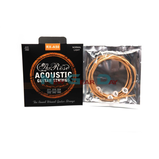 New Gear Day The Rose RX-A50- Acoustic Guitar Strings Phosphor Bronze Steel 11 to 50 - 5 sets